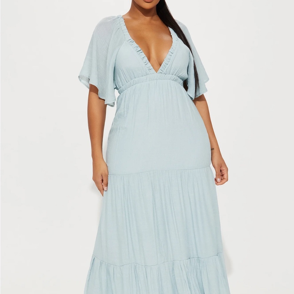 Fashion Nova Light Blue Maxi Dress Tie back
